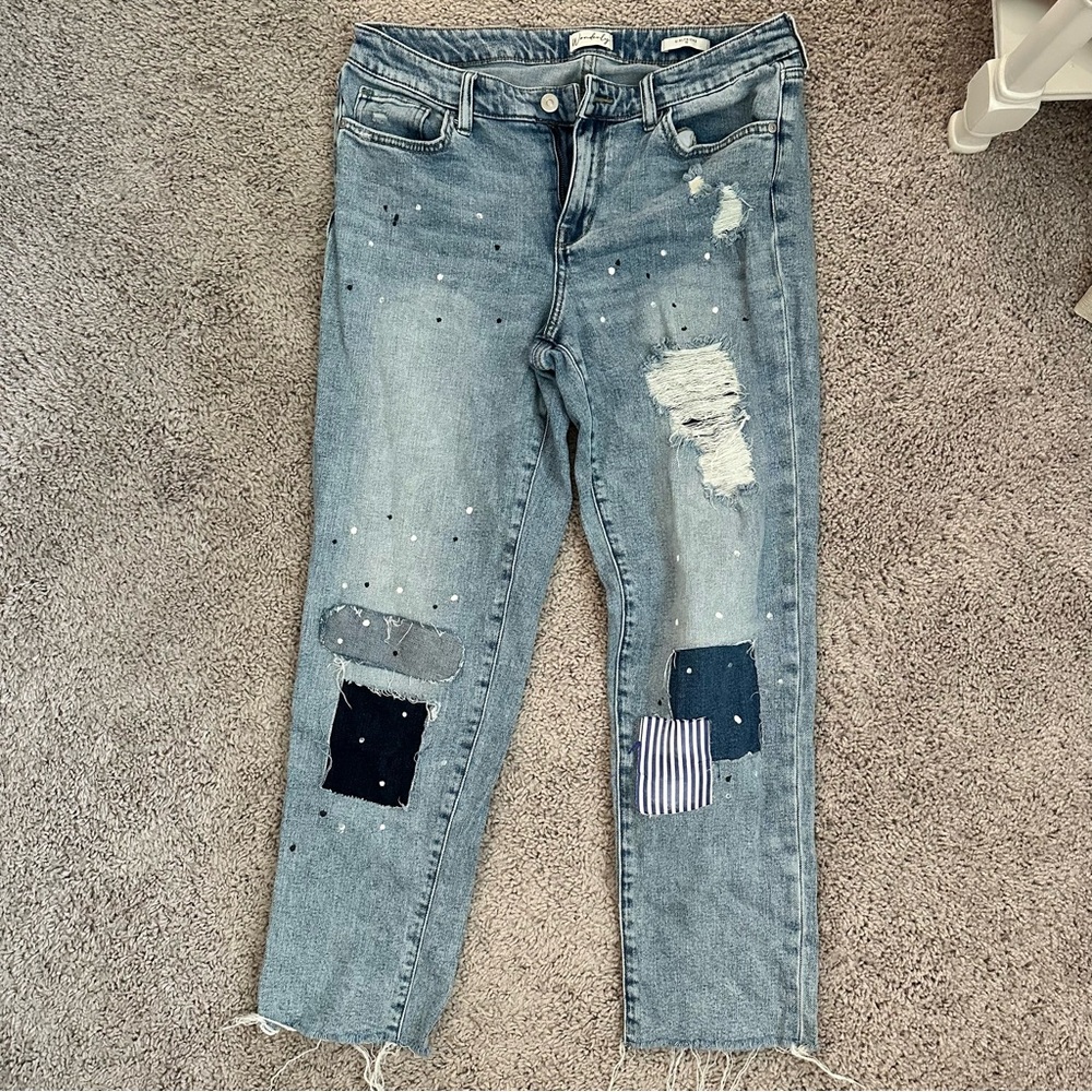 Wonderly Light Blue Girlfriend Jeans with Patchwork